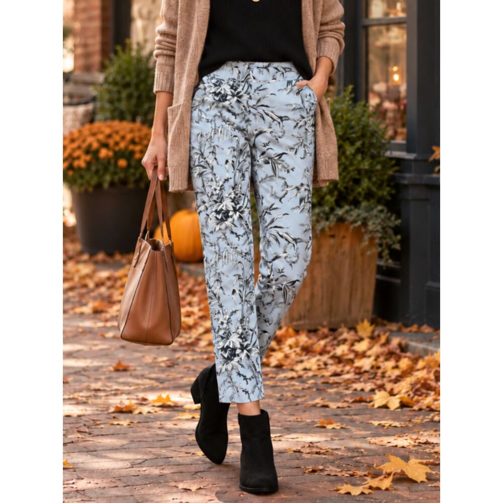 Talbots Chatham Ankle Pants Floral Blue Stretch Career Casual Women's 6